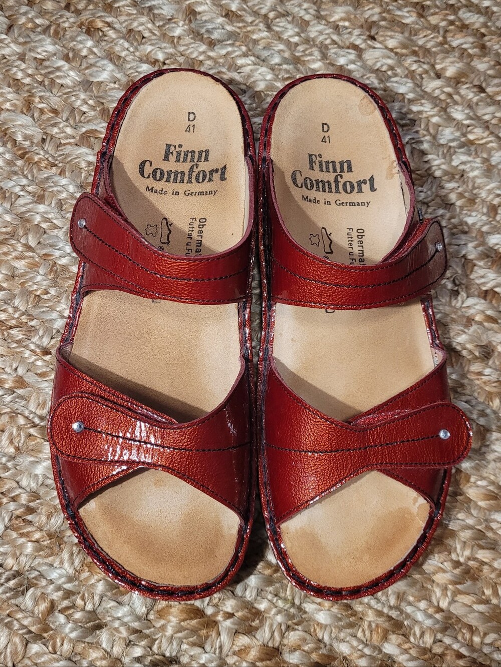 Finn Comfort Germany Catalina Red Patent Leather Adjustable Dual Strap Slide